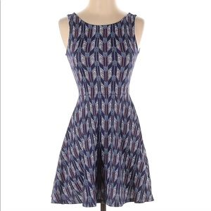 H&M Blue Sleeveless Fit & Flare Tribal Dress | Size: S